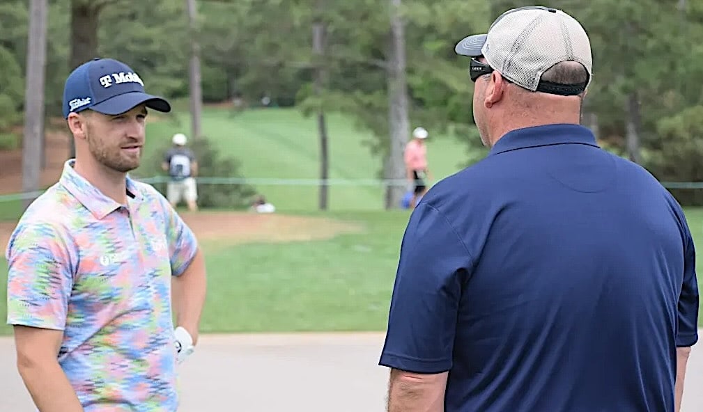 Wyndham Clark (left) and Kevin Stadler chatted briefly prior to the 2024 Masters. The two are the most recent golfers with strong Colorado ties to compete in the tournament.